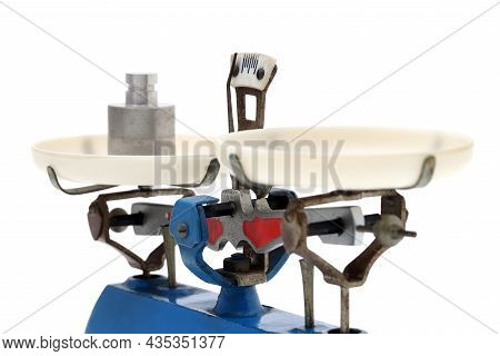 Retro Roberval Balance With Weight, Scale Isolated On A White Background