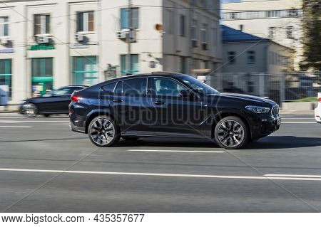 Moscow, Russia - October 2021: Bmw X6 M50i Third Generation G06 Suv Vehicle On The City Road. Fast M