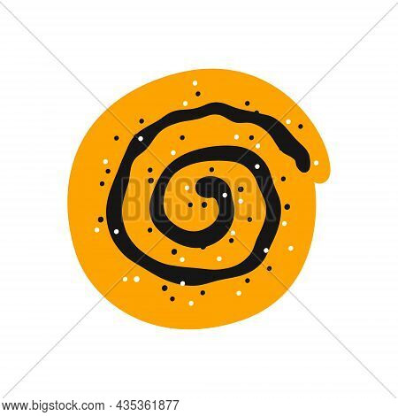 Cinnamon Roll With Sugar. Swirl Bun. Hand Drawn Isolated Vector Illustration On White Background