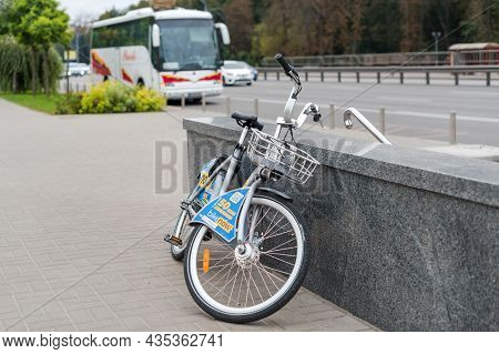 Kyiv, Ukraine - September 30, 2021: Rental Bicycle Of Company Bike Now. Ukrainian Bike Rental On Spe