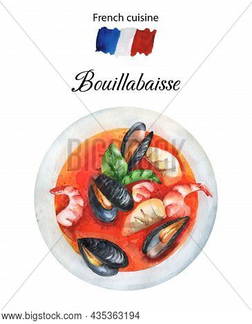 Bouillabaisse Colorful Illustration.watercolor Illustration Of French Cuisine.