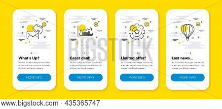 Vector Set Of Share Mail, Infographic Graph And Settings Gear Line Icons Set. Ui Phone App Screens W