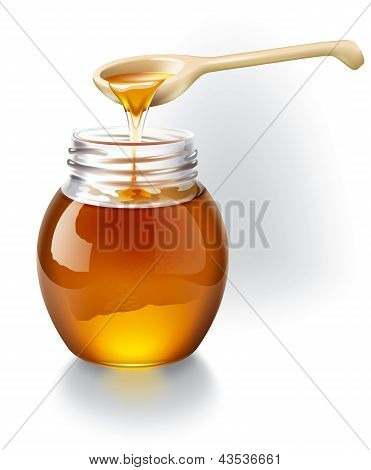 Honey with wooden spoon
