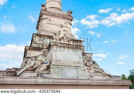 Sculptures Of Column Of Monument Aux Girondins In Bordeaux France . Stone Carved Figures Of Women