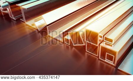 Shining Metal Profile And Iron Rod - Digital Industrial 3d Illustration