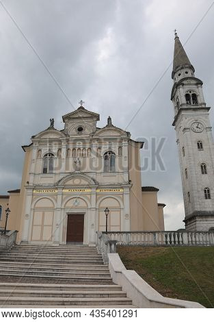Church In The Town Called Monte Di Malo Near Vicenza City In Northern Italy  And Text That Means Ind
