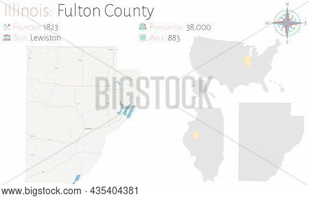 Map On An Old Playing Card Of Fulton County In Illinois, Usa.