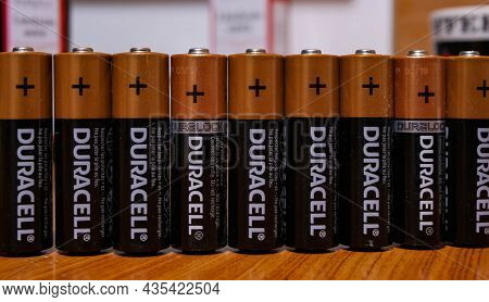 Miercurea Ciuc, Romania- 07 October 2021: Group Of Used Duracell Aa Batteries On A Table.