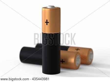 Two Aa Size Batteries Isolated On White Background Close Up, Carbon Zinc Batteries, Rechargeable Bat