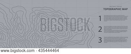 Topographic Map Abstract Background. Outline Cartography Landscape. Topographic Relief Map On Grey B