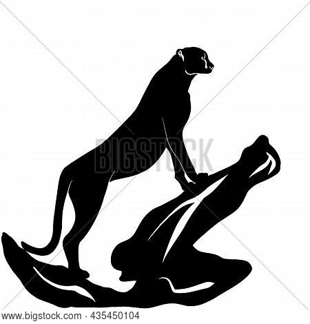 The Silhouette Of A Cheetah. Black Illustration Of An African Predator. A Relative Of A Lion, A Cat,