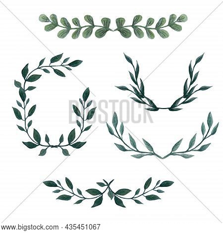 Laurel Branch As A Symbol Of Glory And Victory. Hand Drawn Watercolor Frame Wedding Invitation Templ