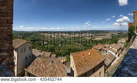 Montepulciano, Tuscany, Italy.august 2021. From The Pointview A Large Panoramic Photo Amazes Us With