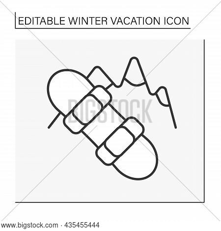 Snowboarding Line Icon. Extreme Descent From Mountain. Winter Vacation Concept. Isolated Vector Illu