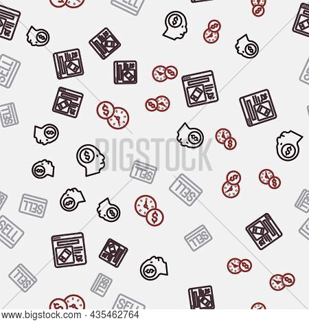 Set Line Business Man Planning Mind, Online Shopping On Screen, Sell Button And Time Is Money On Sea