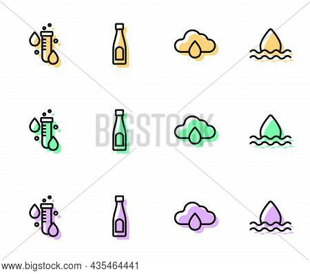Set Line Cloud With Rain, Test Tube Water Drop, Bottle Of And Water ...