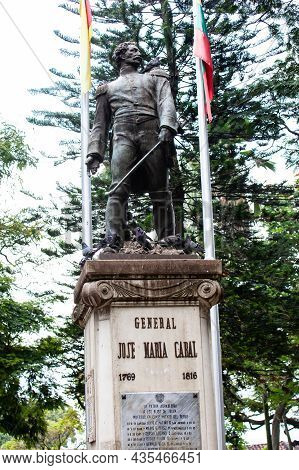 Buga, Colombia - October 2021. Statue Of The General Jose Maria Cabal At The Cabal Park In The City