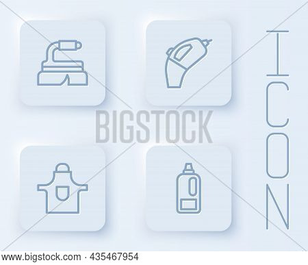 Set Line Brush For Cleaning, Portable Vacuum Cleaner, Kitchen Apron And Bottle Detergent. White Squa