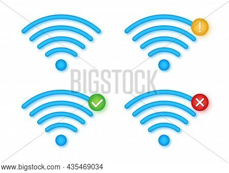 Wireless Icon Set. No Wifi. Different Levels Of Wi Fi Signal. Vector Stock Illustration.