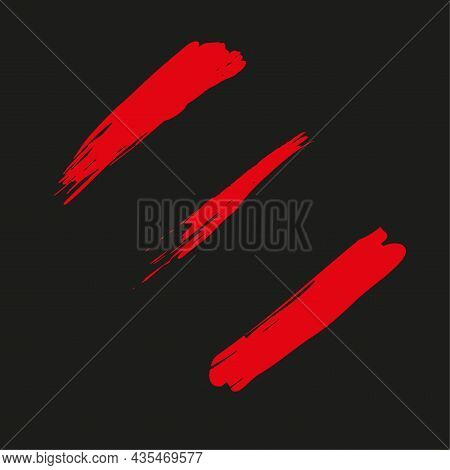 Red Diagonal Brush Strokes. Black Background. Freehand Abstract. Design Grunge Texture. Vector Illus