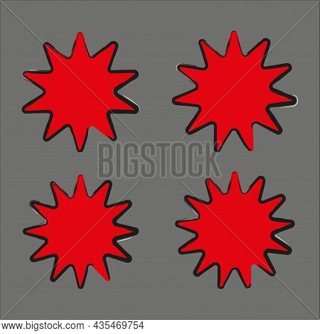 Starlike Figures Icon Set. Red Elements On Gray Background. Abstract Art Design. Vector Illustration
