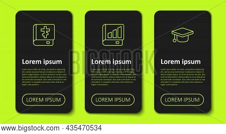 Set Line Holy Bible Book, Financial And Graduation Cap. Business Infographic Template. Vector