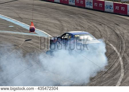 Vladivostok, Russia - October 02: Car Drift, Sports Car Wheel Drifts And A Lot Of Smoke On The Track