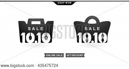 Set Of Labels For Sale, Llustration Of Food Bag 10.10 Sale, 10.10 Online Sale With Isolated White Ba