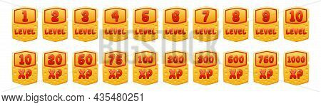 Set Of Cheese Game Level Ui Icons, Score Experience Banners And Xp Rate Isolated App Buttons, Award 