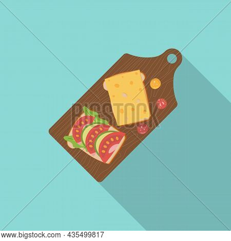 Fresh Slice Of Bread With Cheese, Tomatoes And Avacado. Sandwiches Icon Flat Style On Chalkboard. Ve
