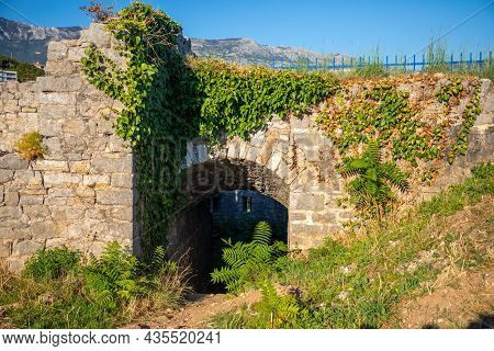 Ruins Of Medieval Fortress Tvrdava Mogren At The Shore Of Adriatic Sea, Montenegro.