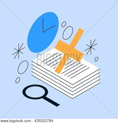 Declined Paper Documents With Cross Vector Isometric Illustration. Stack Of Disapproval Blank Sheets