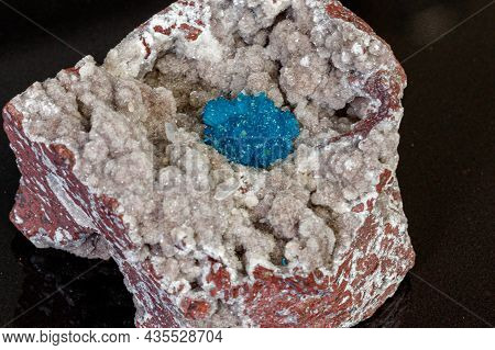 Macro Mineral Stone Cavansite On A Gray Background Close-up