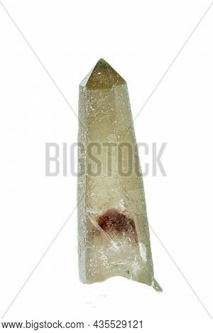 Macro Mineral Stone Prase With Amethyst Phantom On A White Background Close-up