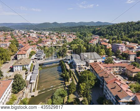 Amazing Aerial View Of Center Of Town Of Troyan, Lovech Region, Bulgaria