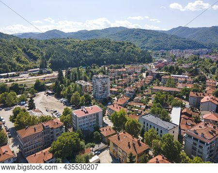 Amazing Aerial View Of Center Of Town Of Troyan, Lovech Region, Bulgaria