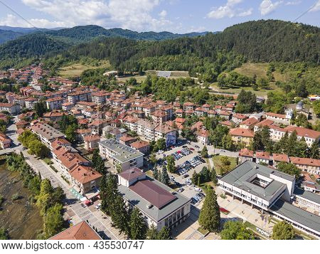 Amazing Aerial View Of Center Of Town Of Troyan, Lovech Region, Bulgaria