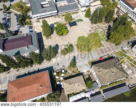 Amazing Aerial View Of Center Of Town Of Troyan, Lovech Region, Bulgaria