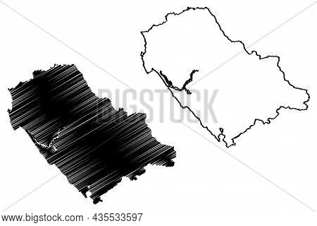 Kannur District (kerala State, Republic Of India) Map Vector Illustration, Scribble Sketch Cannanore