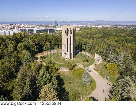Sofia, Bulgaria - September 26, 2021: Aerial View Of Memorial Of Flag Of Peace (zname Na Mira) Inter