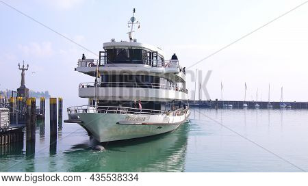 Konstanz, Germany - 14 October 2015: Excursion Boat In The Harbour Of Konstanz For A Round Trip Acro