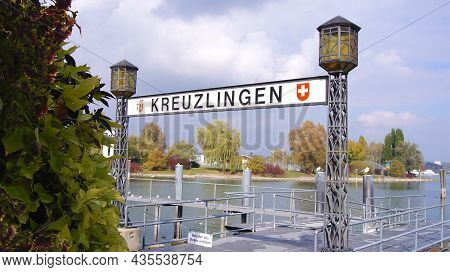 Kreuzlingen, Switzerland - 14 Oct 2015: Kreuzlingen Harbour Promenade And View Of Lake Constance