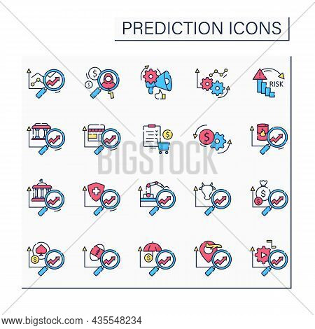 Predictive Analytics Color Icons Set. Collating Historical, Real-time Data About Customers. Influenc
