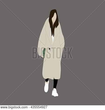 Vector Illustration Of Kpop Street Fashion. Street Idols Of Koreans. Kpop Women's Fashion Idol. A Gi