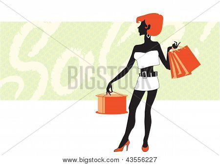 Ung smuk mode pige stående med shopping.