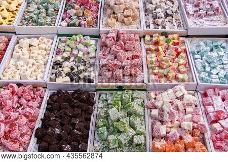 Assorted Turkish Delight Bars. Sugar Coated Soft Candy.