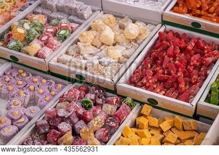 Assorted Turkish Delight Bars. Sugar Coated Soft Candy.