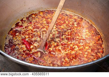 A Bowl Of Traditional Red Ukrainian Borshch (borsh), Healthy Food.