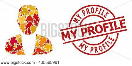 Guy Person Mosaic Icon Done For Fall Season, And My Profile Dirty Stamp Imitation. Vector Guy Person