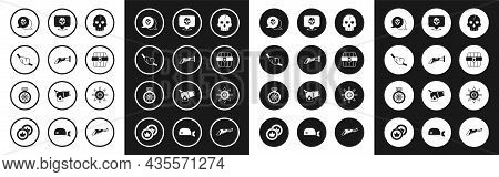 Set Skull, Vintage Pistol, Pirate Eye Patch, Antique Treasure Chest, Ship Steering Wheel And Compass